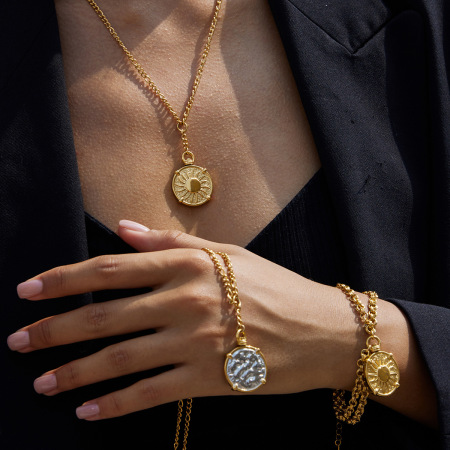 Ensembles de bijoux pour femmes Classic Sun à double face en acier inoxydable étanche couleur or