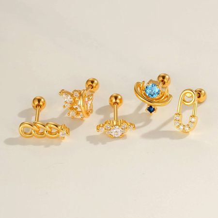 Boucle d'oreille piercing papillon en cuivre doré et zircon