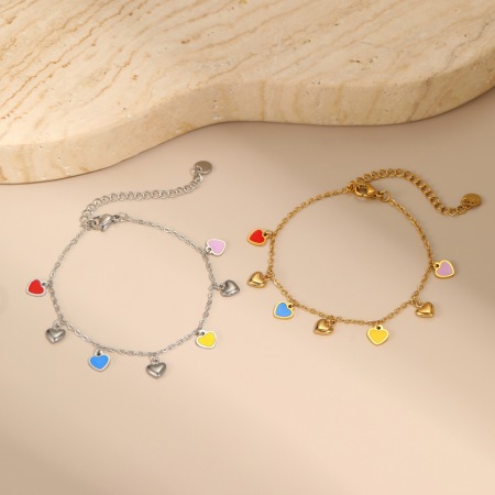 Bracelet chaîne en acier inoxydable pour femme, série simple, motif cœur doux, 1 pièce 2