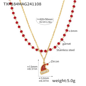 Ensembles De Bijoux Pour Femmes En Acier Inoxydable Imperméable Avec Chapeau De Père Noël Et Zircon Doré h5 