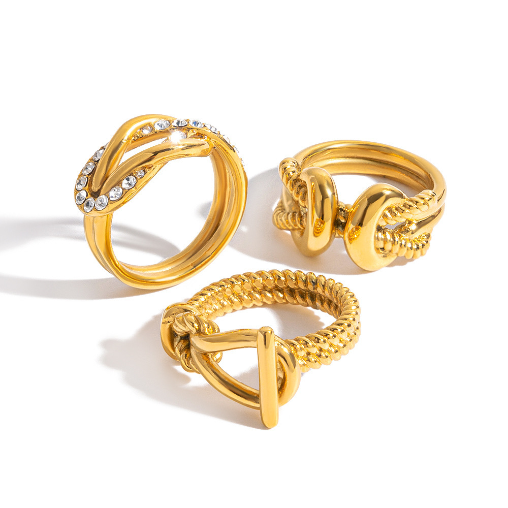 Bague Tendance En Acier Inoxydable Doré, Imperméable Et Torsadée (1 Pièce) Image5