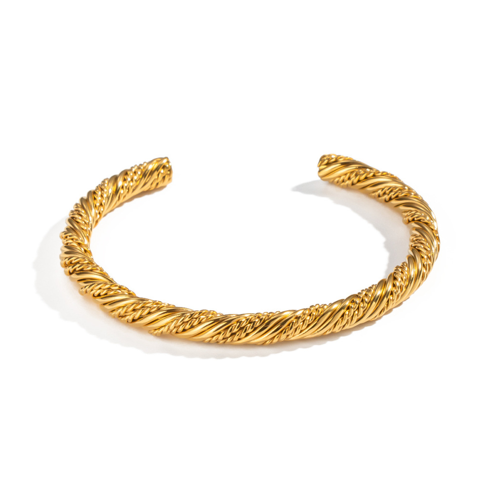 Bracelet Manchette Étanche En Acier Inoxydable Couleur Or (1 Pièce) Image5