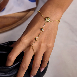 Bracelet Chaîne Classique Soleil Et Lune Pour Femme, En Acier Inoxydable Étanche, Couleur Or (1 Pièce). h5 Image4