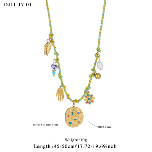 Collier Tressé Pour Femme, En Acier Inoxydable, Couleur Or, Avec Motif Floral Éclatant (1 Pièce) h5 Image2