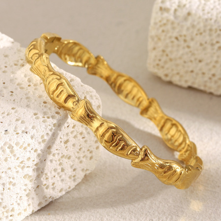 Bracelet jonc chic pour femme, en acier inoxydable, couleur or, avec motif poisson (1 pièce)