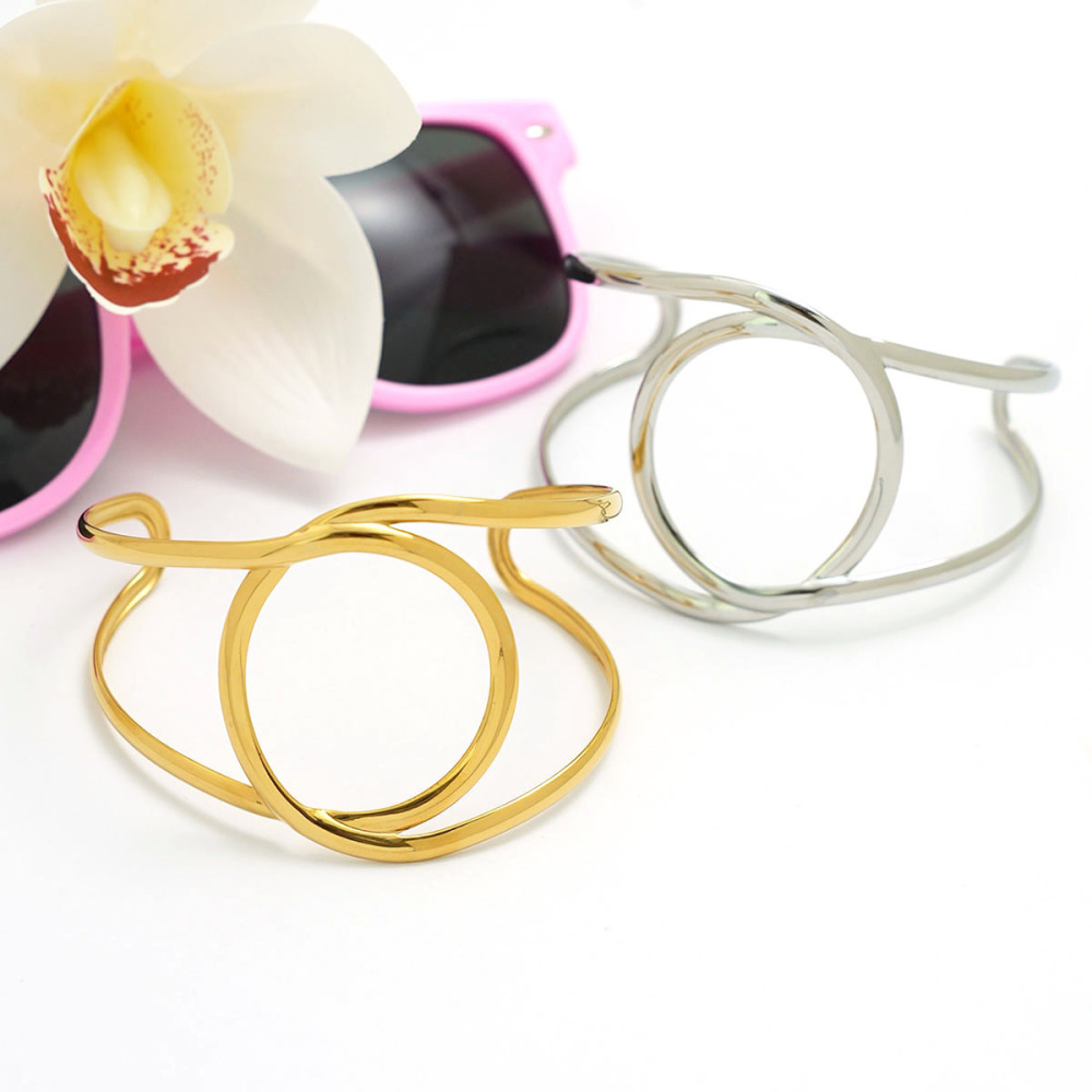 Bracelet Manchette Pour Femme, En Acier Inoxydable, Étanche, De Forme Irrégulière Et Naturelle (1 Pièce). Image7
