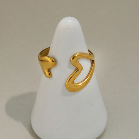 Bague femme simple, ajourée, en acier inoxydable étanche couleur or (1 pièce)