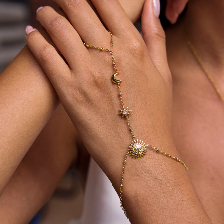 Bracelet chaîne classique soleil et lune pour femme, en acier inoxydable étanche, couleur or (1 pièce).