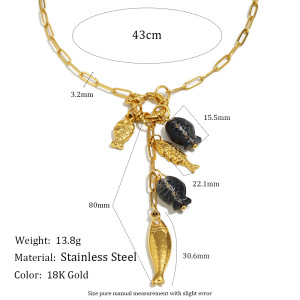 Collier Pendentif Femme Romantique En Acier Inoxydable, Couleur Or, Motif Poisson (1 Pièce) h5 Image2