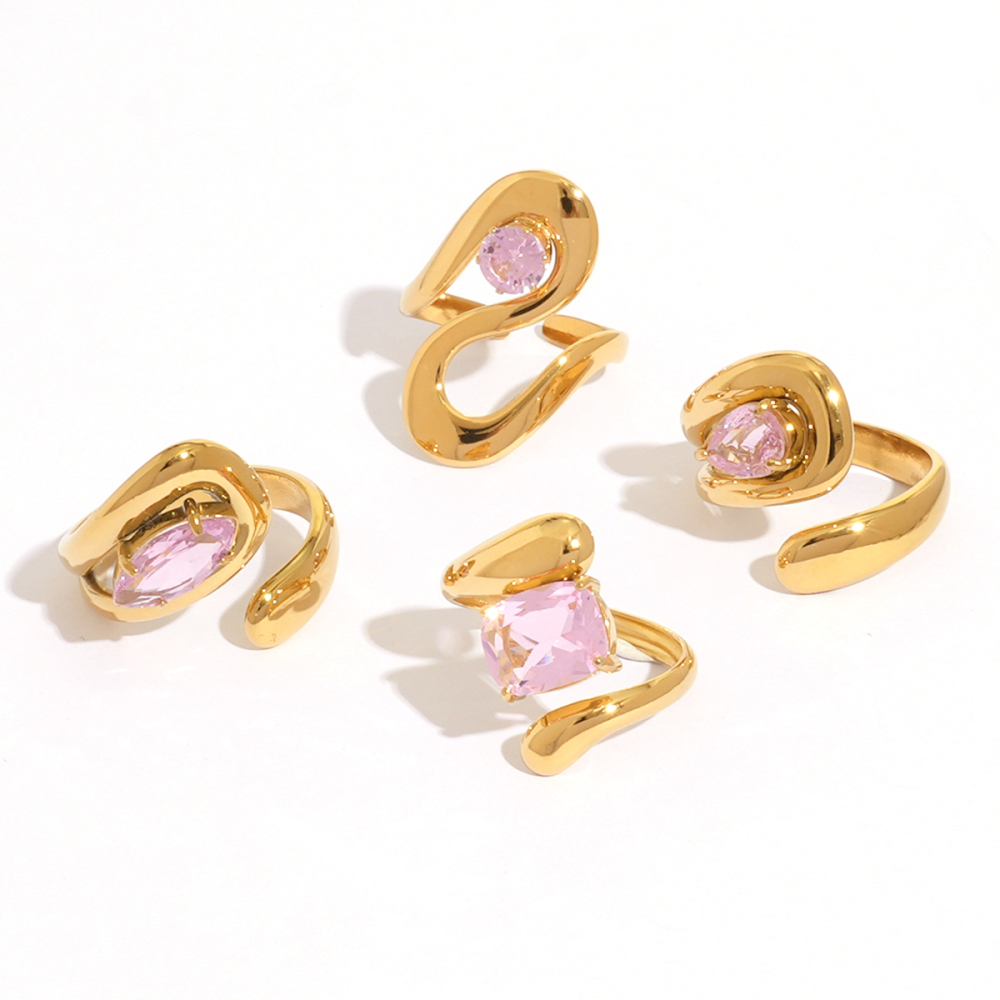 Bague Femme Élégante Et Luxueuse, En Acier Inoxydable, Forme Irrégulière, Ornée De Zircon Et Légèrement Légère. Image5