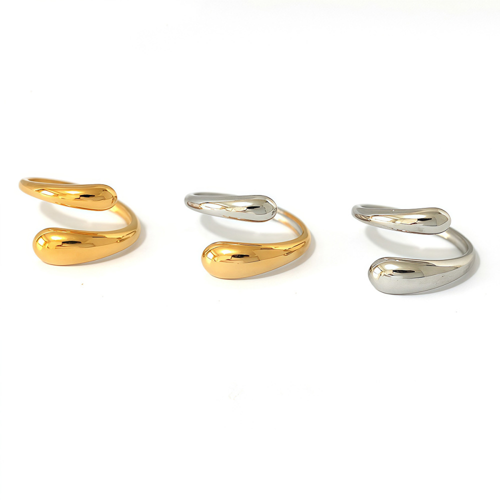 Bague Simple En Acier Inoxydable Couleur Or Avec Gouttelettes Image4