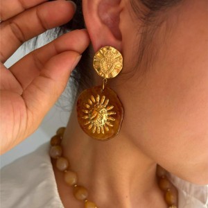 1 Paire De Boucles D'Oreilles Pendantes En Acier Inoxydable Et Résine Couleur Or Avec Fleur h5 Image3