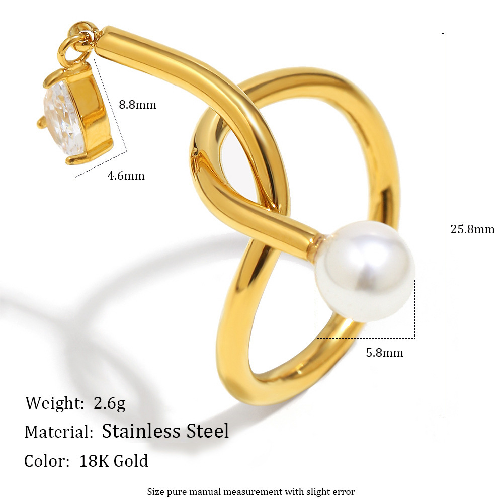 Bague Pour Femme En Acier Inoxydable Torsadé, Étanche, Couleur Or, Sertie D'Un Zircon. Image2