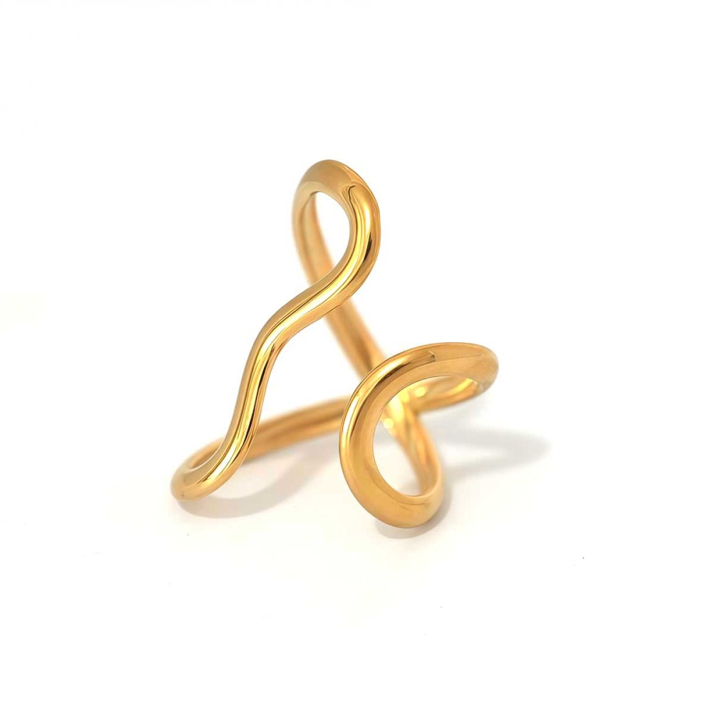 Bague Femme Casual Lines En Acier Inoxydable Étanche Couleur Or (1 Pièce) 