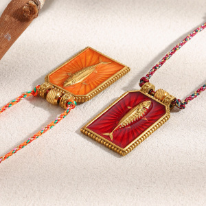 Collier Tressé Classique Pour Femme, Motif Poisson Et Tarot, En Acier Inoxydable Étanche, Couleur Or (1 Pièce) h5 Image5