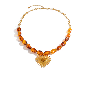 Collier Élégant En Forme De Cœur, En Acier Inoxydable, Imperméable Et Orné De Pierres Naturelles, Pour Femme (1 Pièce) h5 