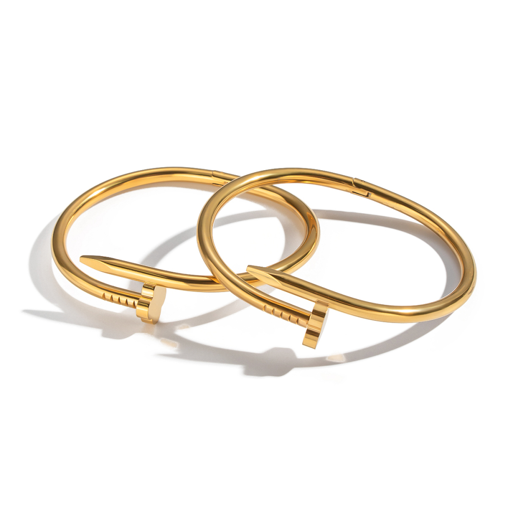 Bracelet Manchette En Acier Inoxydable Doré, Imperméable, Avec Motif Cœur Et Trèfle (1 Pièce). Image6