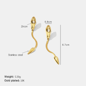 Boucles D'Oreilles Pendantes En Forme De Serpent, En Acier Inoxydable, Étanches, Couleur Or Et Zircon. h5 