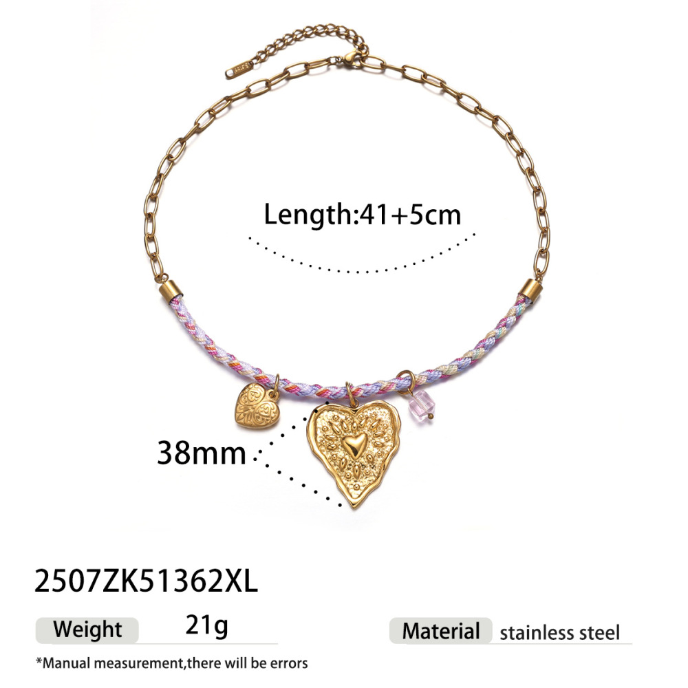 Collier Pendentif En Acier Inoxydable Doré, Orné D'Un Trèfle Et D'Un Soleil En Forme De Cœur. 