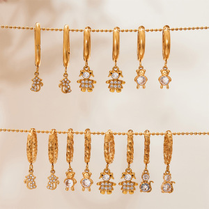1 Paire De Boucles D'Oreilles Pendantes Pour Femme, Motif Singe Mignon, En Acier Inoxydable, Couleur Or, Étanches, Avec Zircon. h5 Image4