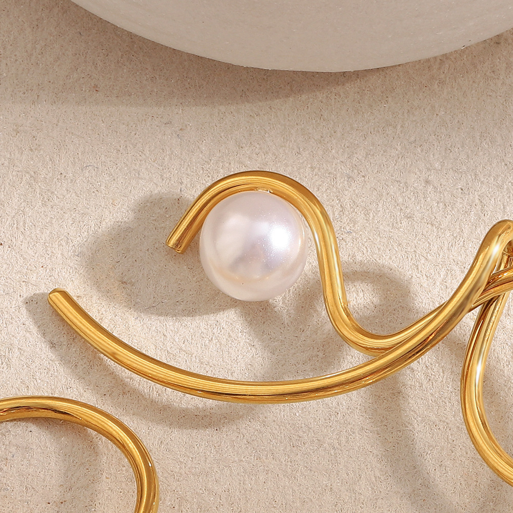 Boucles D'Oreilles Pendantes Pour Femme, En Acier Inoxydable Doré, Imperméables, De Forme Irrégulière (1 Paire). Image6