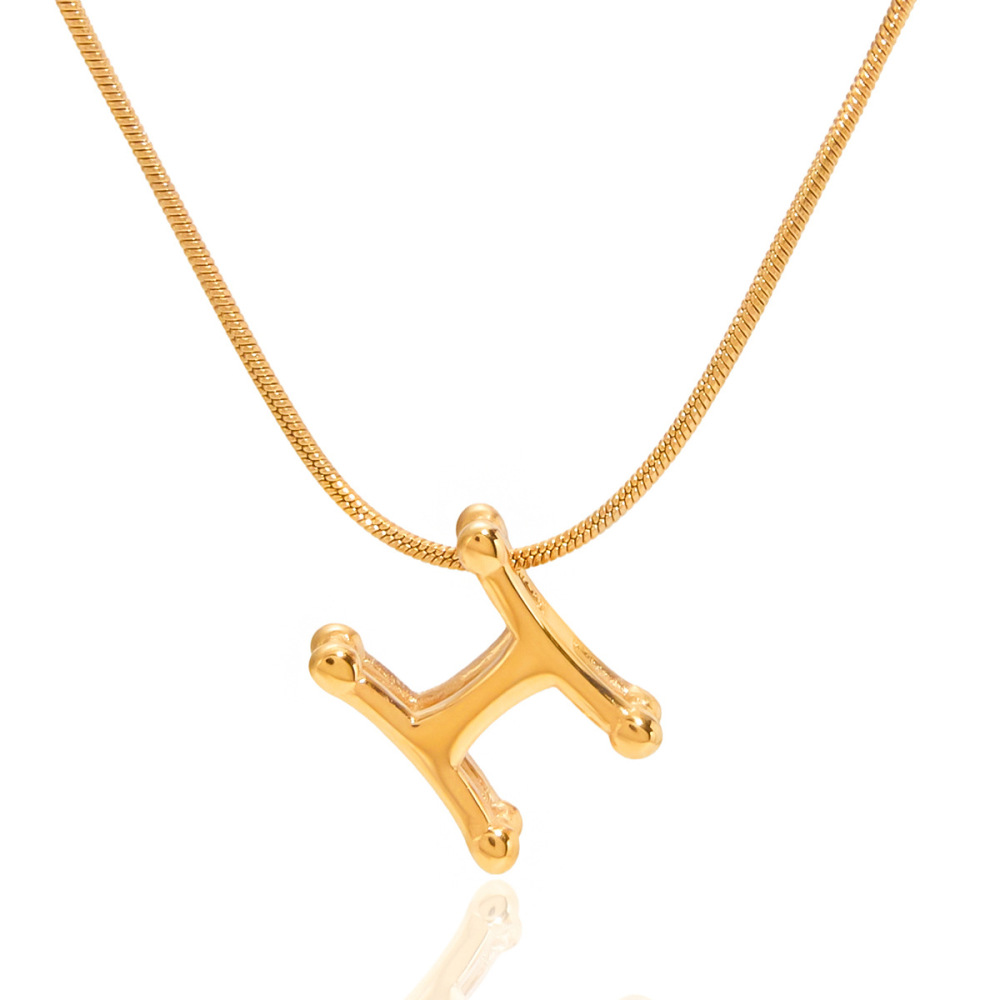 Collier Pendentif Femme Classique En Acier Inoxydable, Couleur Or, Lettre H (1 Pièce) 