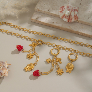 Ensemble De Colliers Romantiques En Acier Inoxydable Doré Avec Motif De Fleurs Et De Raisins, Imperméables. h5 Image3
