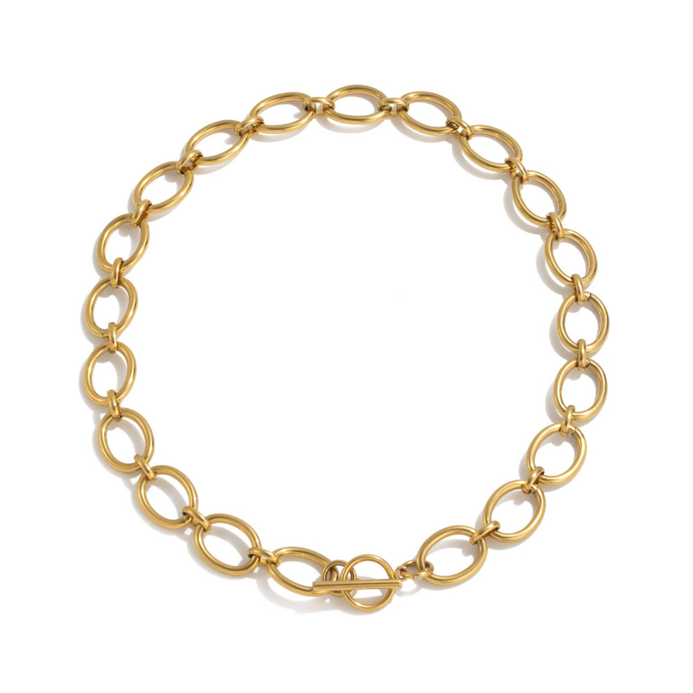 Collier Minimaliste Rond En Acier Inoxydable Étanche Couleur Or Pour Femme (1 Pièce)