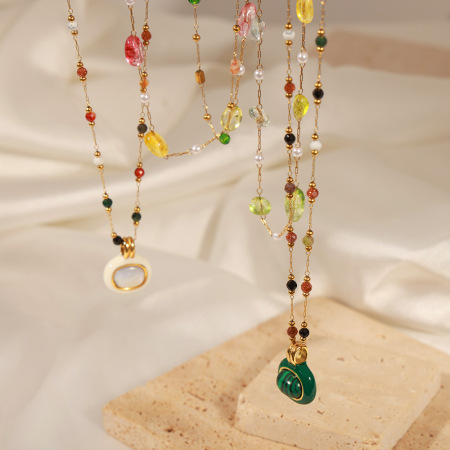 Ensembles de bijoux pour femmes en acier inoxydable de forme classique irrégulière, étanches, couleur or et pierres naturelles 2