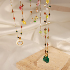 Ensembles De Bijoux Pour Femmes En Acier Inoxydable De Forme Classique Irrégulière, Étanches, Couleur Or Et Pierres Naturelles h5 Image2