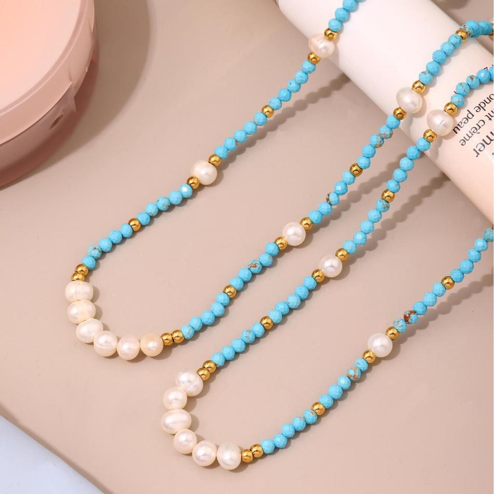 Ensembles De Bijoux Pour Femmes En Perles De Calaïte, Acier Inoxydable, Pierre Naturelle Dorée, Imperméables h5Image4