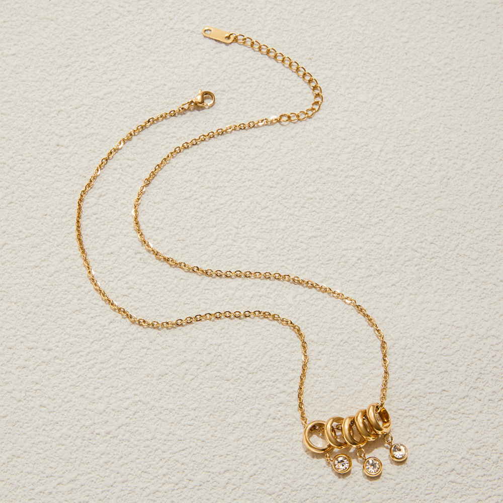 Collier Pendentif Femme Luxueux En Acier Inoxydable Doré, Forme Ronde, Étanche (1 Pièce) Image5