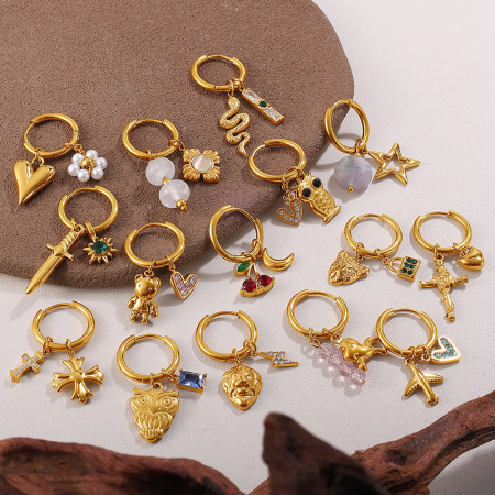 1 paire de boucles d'oreilles pendantes en acier inoxydable étanche couleur or à faire soi-même