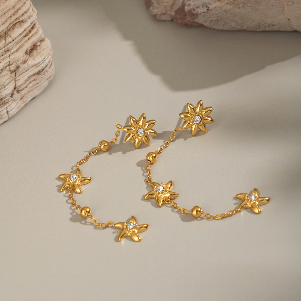 Ensemble Collier Et Collier En Acier Inoxydable Doré, Imperméable, Avec Motif Floral Image4