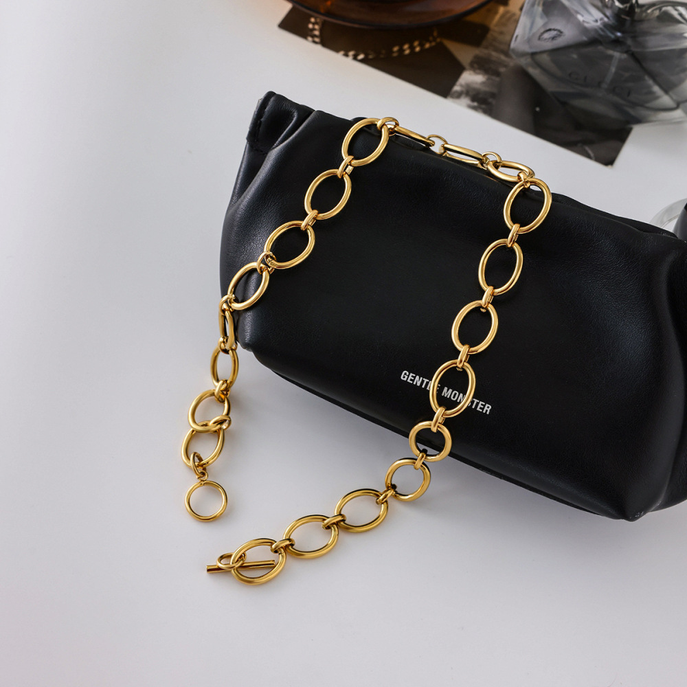Collier Minimaliste Rond En Acier Inoxydable Étanche Couleur Or Pour Femme (1 Pièce) Image6