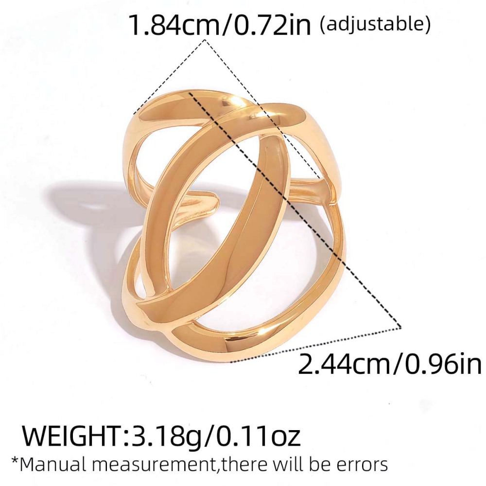 Bague Tendance En Acier Inoxydable Doré, Forme Simple À Cercles Superposés, Étanche. Image2