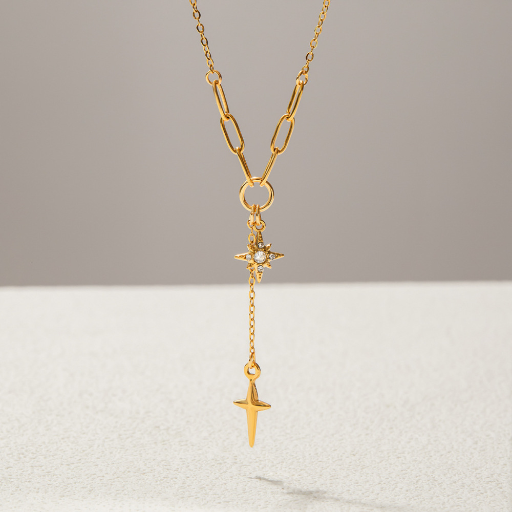 Collier Pendentif Femme En Acier Inoxydable Doré, Orné D'Une Étoile Exquise (1 Pièce) Image5