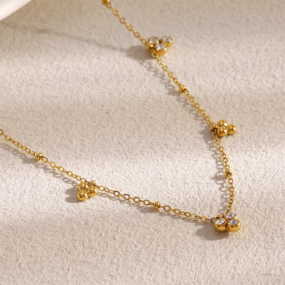 Collier À Maillons Pour Femme, Simple Et Élégant, En Acier Inoxydable, Couleur Or, Imperméable, Orné D'Une Fleur (1 Pièce) Image2