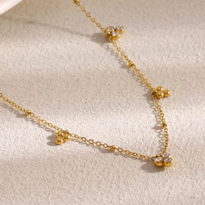 Collier À Maillons Pour Femme, Simple Et Élégant, En Acier Inoxydable, Couleur Or, Imperméable, Orné D'Une Fleur (1 Pièce) h5 Image2
