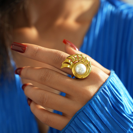 Bague tendance en acier inoxydable imperméable, collection Simple Series, motif tortue naturelle.