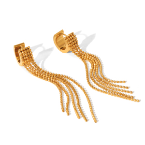 Boucles D'Oreilles Pendantes Pour Femme, Simples Et Élégantes, En Acier Inoxydable Doré, Imperméables, Avec Pompon (1 Paire). h5 