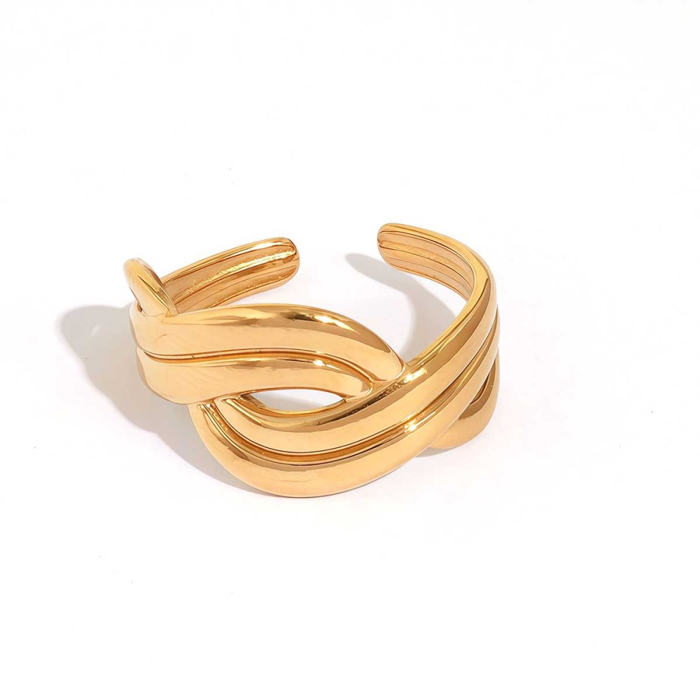 Bague Tendance Moderne En Acier Inoxydable Doré, Forme Croisée, Étanche (1 Pièce). 