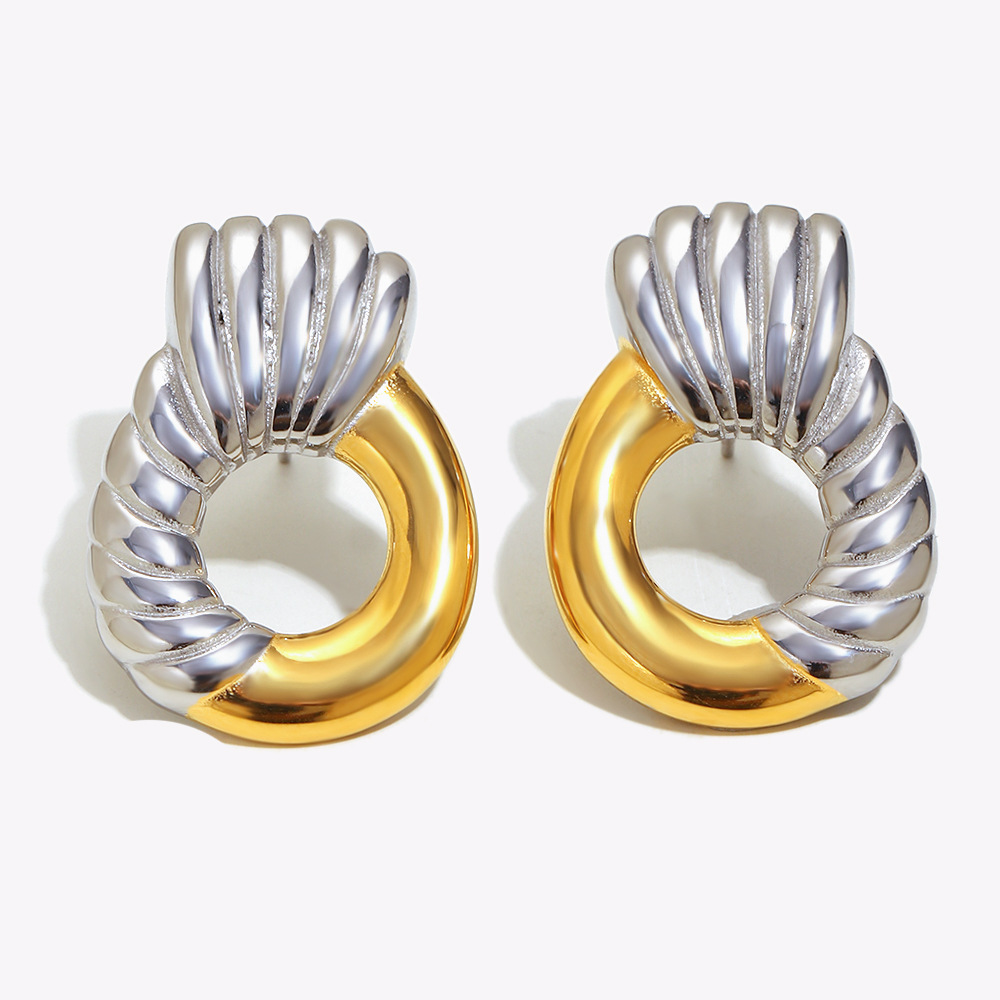 1 Paire De Boucles D'Oreilles Puces Décontractées Rondes En Acier Inoxydable Étanche Couleur Or Pour Femme 