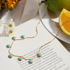 Collier Pendentif Femme En Acier Inoxydable Doré, Orné D'Une Fleur Romantique En Calaïte (1 Pièce) h5 Image7