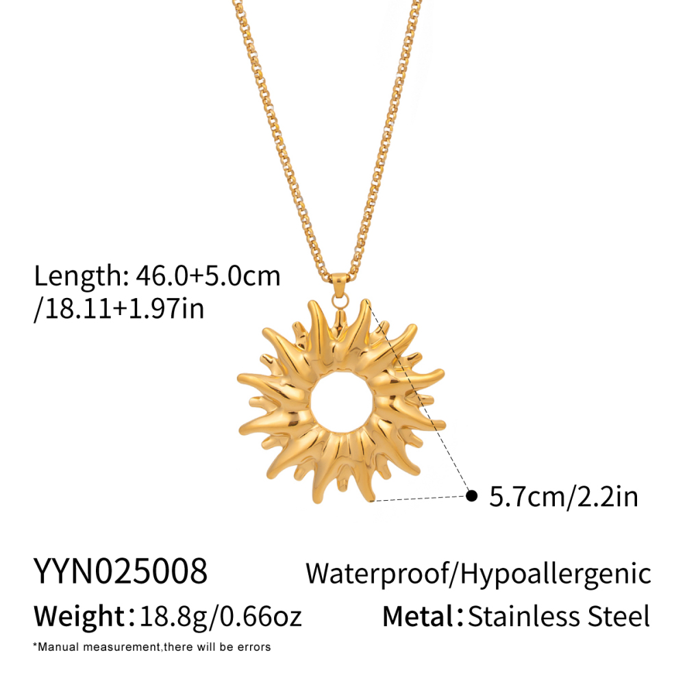 Collier Pendentif Soleil En Acier Inoxydable Étanche Couleur Or (1 Pièce) 