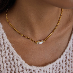 Collier Pendentif Vintage Rond En Acier Inoxydable Étanche Couleur Or Pour Femme (1 Pièce) h5 Image5