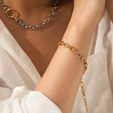 Bracelet chaîne étanche pour femme, en acier inoxydable, coloris or et argent (1 pièce). 2