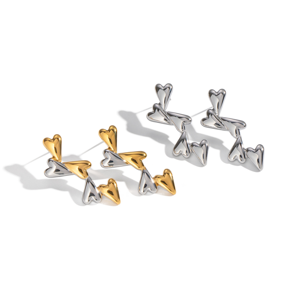 1 Paire De Boucles D'Oreilles Puces En Acier Inoxydable Doré Et Étanches En Forme De Cœur Image6