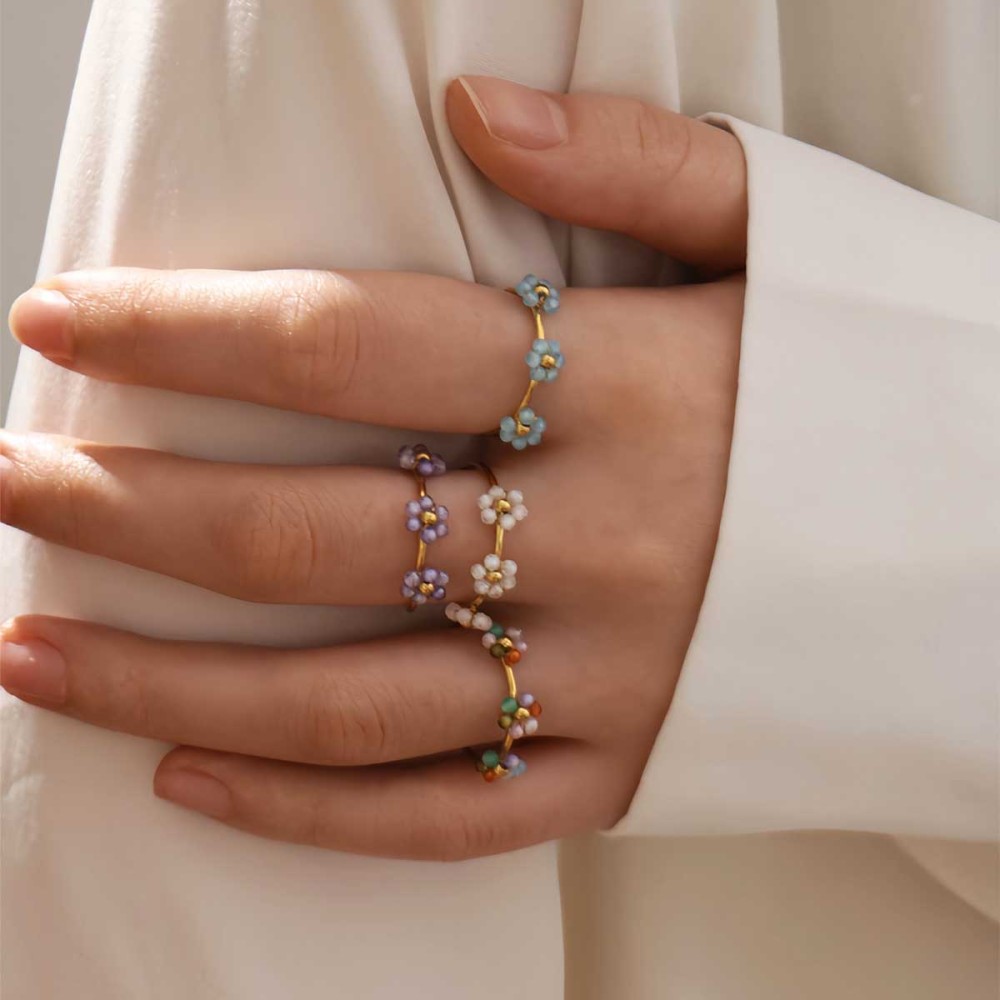 Bague Tendance Décontractée Pour Femme, En Acier Inoxydable Doré, Imperméable, Ornée D'Une Fleur (1 Pièce). Image3