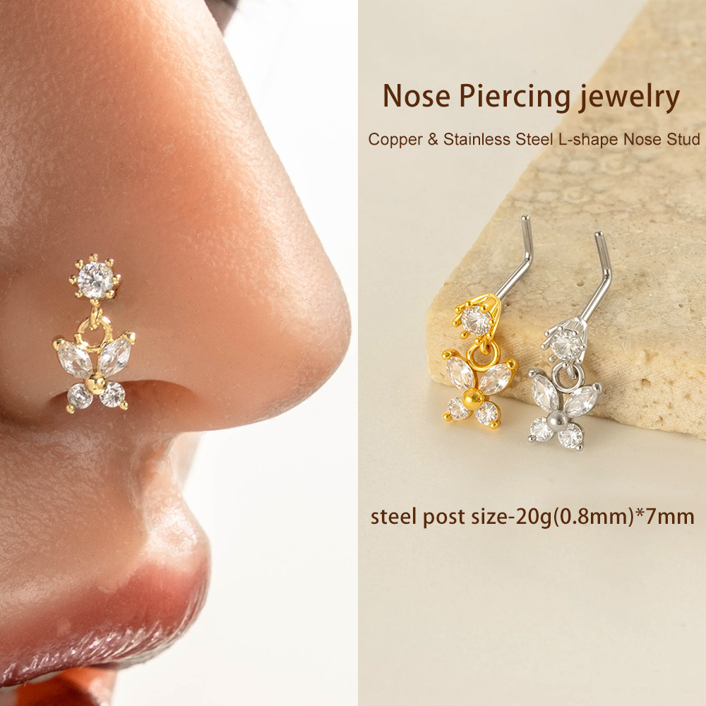 1 Piercing De Nez Papillon En Cuivre Doré Et Zircon Image4